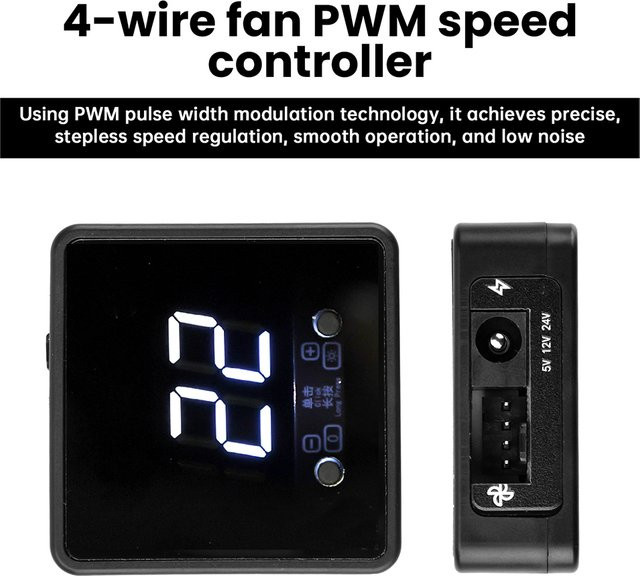 Aideepen 4Pin PWM Lüfter Geschwindigkeit Controller mit Digital Display und Fernbedienung für DIY PC Kühlung, Schwarz - Bild 1