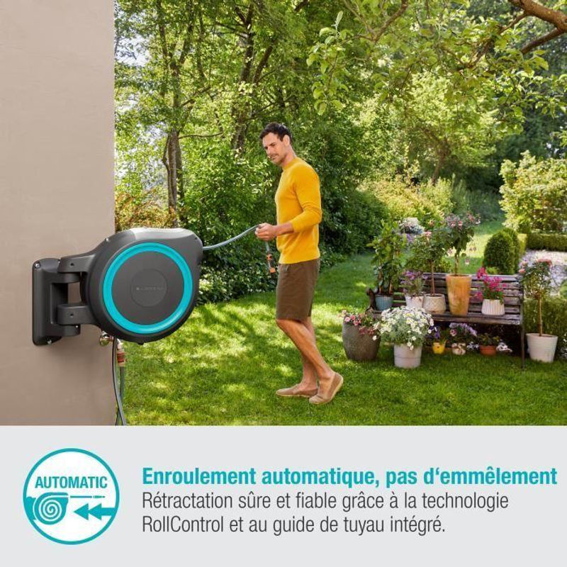 Gardena RollUp L Schlauchbox mit 30 m Schlauch in Türkis und Grau, Wandmontage, automatische Aufwicklung - Bild 4