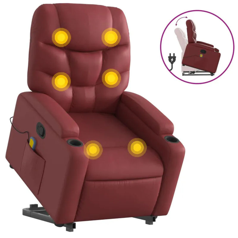 Vidaxl Relaxsessel Aufstehhilfe Massagesessel aus Kunstleder in Rot - Bild 4