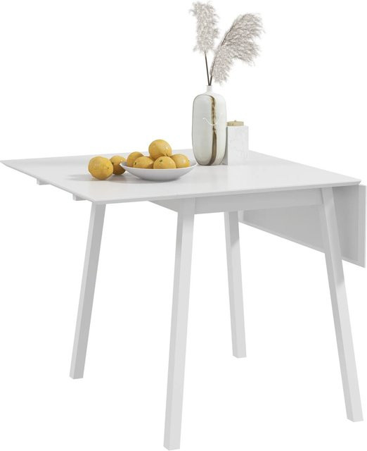 HOMCOM Esstisch aus Kiefernholz in Weiß mit ausklappbarer Tischplatte, B/T/H: 86 x 110 x 75 cm - Bild 1