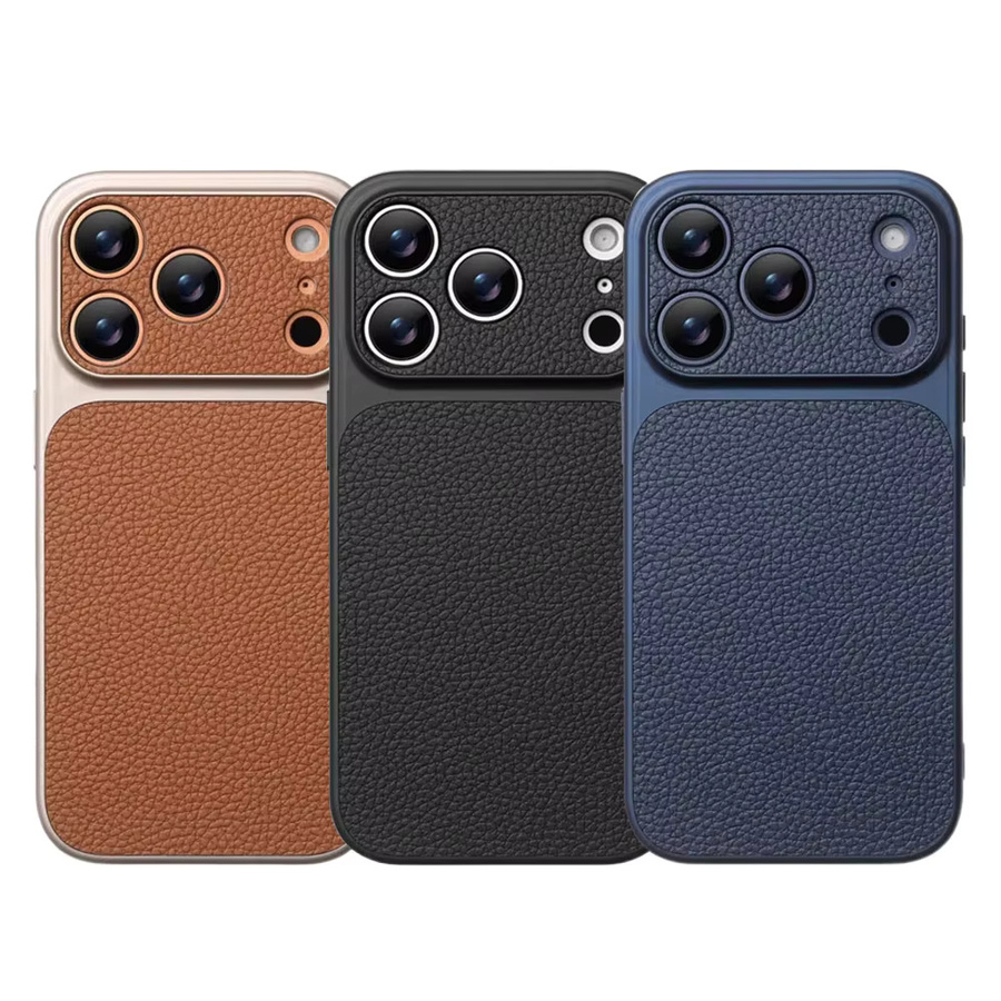 Aibairuixin Lychee-Leder Handyhülle in Braun für iPhone 11 bis iPhone 17 Pro Max Plus, stoßfeste Schutzhülle mit mattem Finish - Bild 4