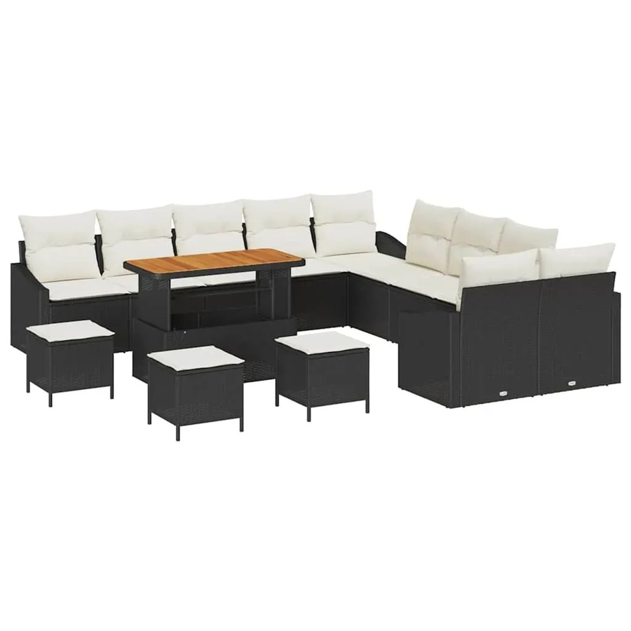 vidaXL Garten-Sofa-Set aus Polyrattan mit Kissen, 14-teilig, Schwarz-Creme - Bild 2