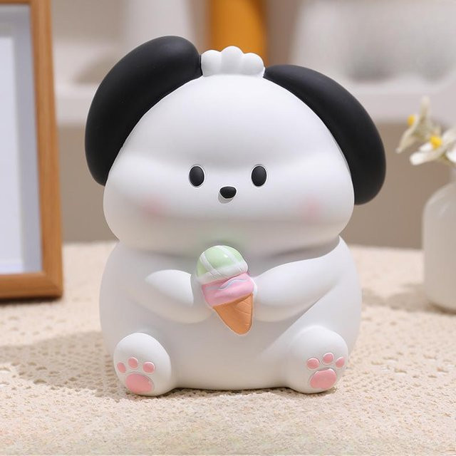 Sparschwein Eiscreme Hund aus Kunststoff in Schwarz für Kinder und als kreatives Geschenk - Bild 1