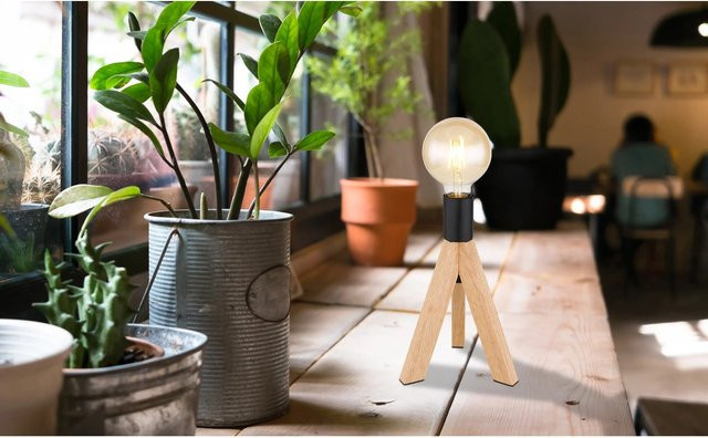 Globo Tischlampe Kira 1-flammig Dunkelbraun aus Holz und Metall mit E27 Fassung, Höhe: 26,5 cm, Durchmesser: 20 cm - Bild 1