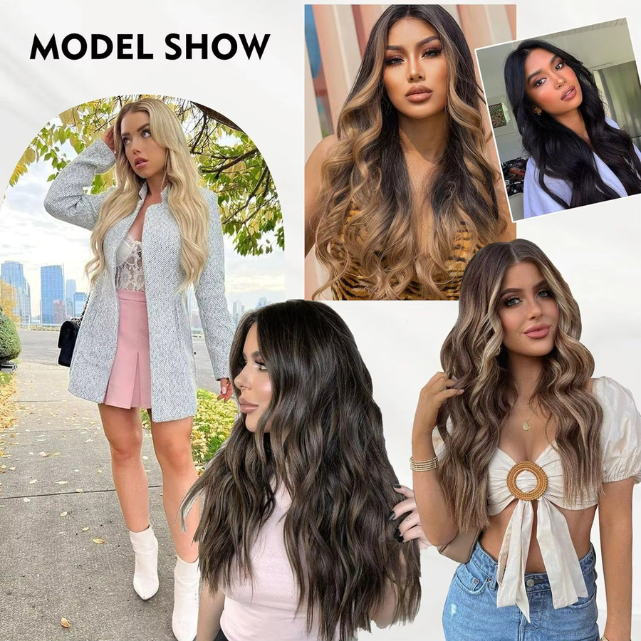 JIAMEISI Clip-in Haarverlängerungen, 7 Stück, synthetisch, gewellt, 22 Zoll, Damen - Bild 6