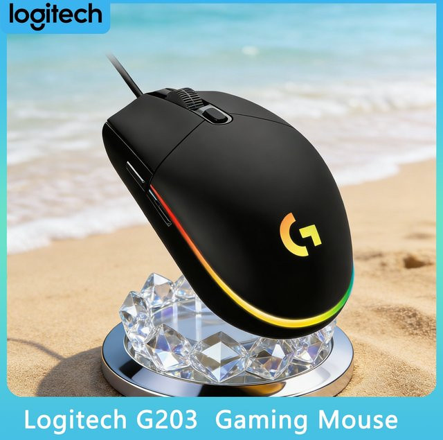 Logitech G203 LIGHTSYNC Gaming-Maus in Schwarz mit RGB-Welleneffekten und 8000 DPI sowie 6 programmierbaren Tasten - Bild 1