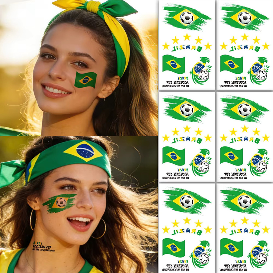 ROCOOART Temporäre Tattoos Brasilien-Flagge, 6 Blatt, Unisex - Bild 3