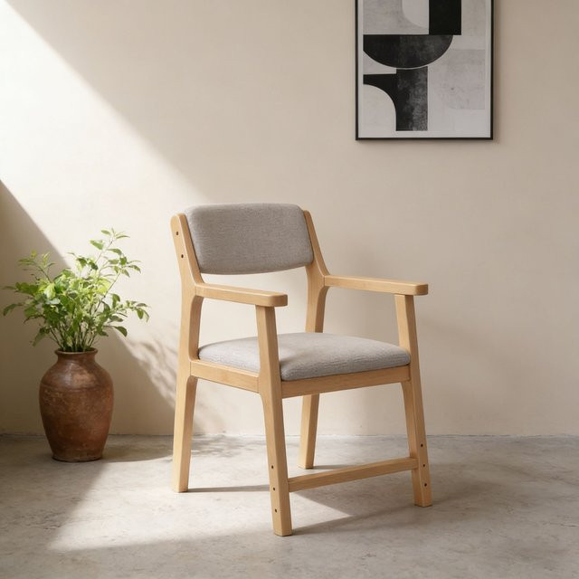 Ergonomischer MOYU Studierstuhl im skandinavischen Design mit Leinenstoff und massiven Holzbeinen, höhenverstellbarer Schreibtischstuhl mit Armlehnen in Grau oder Braun - Bild 1