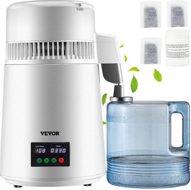 Vevor Wasserdestillierer mit 4L Fassungsvermögen und 1L/H Destillationsrate in Weiß mit Timer und Temperaturanzeige - Bild 1
