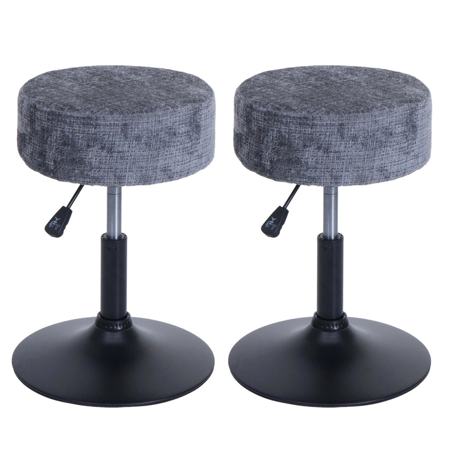 PROREGAL 2er-Set Sitzhocker höhenverstellbar und drehbar aus Chenille Stoff in Dunkelgrau, Durchmesser: 37 cm, Sitzhöhe: 45-57 cm - Bild 2