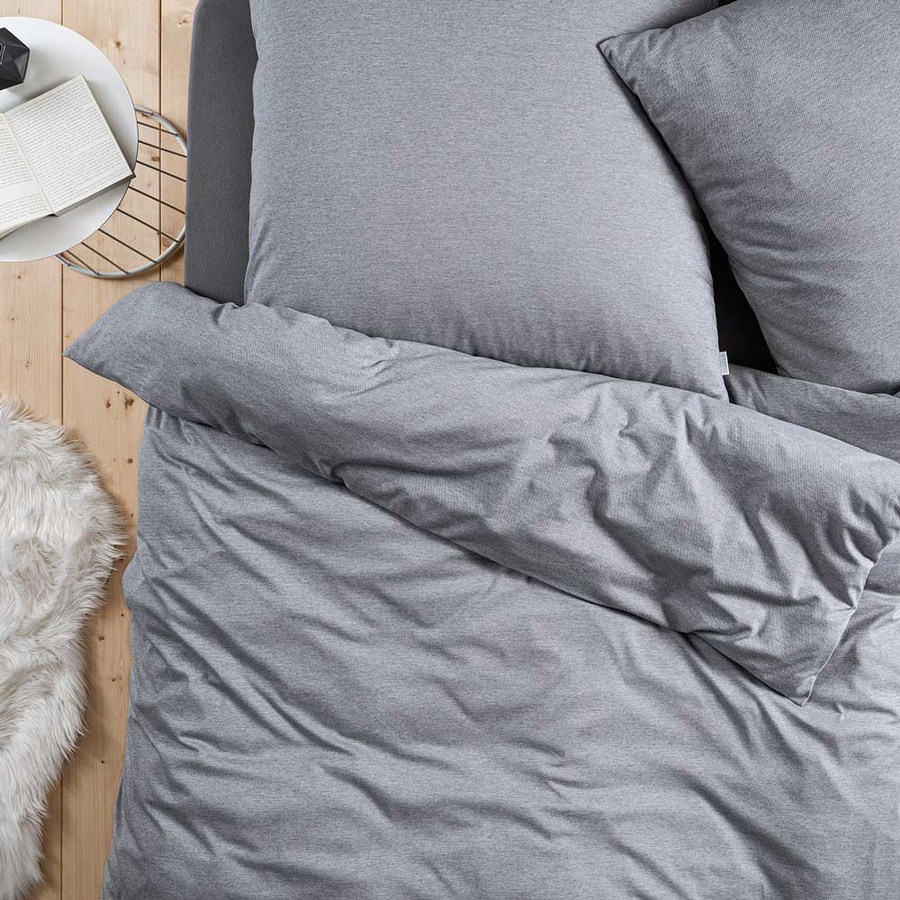 Estella Mako Jersey Bettwäsche Takoma Uni Melange Grau mit Bettbezug und Kissenbezügen, B/H: 200 x 220 cm, Kissen: 80 x 80 cm - Bild 1