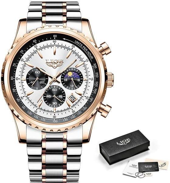 LIGE Armbanduhr Chronograph, Quarz, Edelstahl, 46 mm, Herren, silber/schwarz - Bild 1