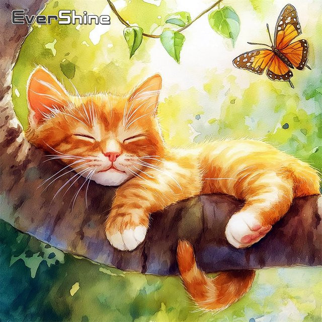Evershine DIY Diamantmosaik Kit Katze und Schmetterling 5D Vollbohrer Stickerei in Multicolour B/H: 20 x 20 cm - Bild 1