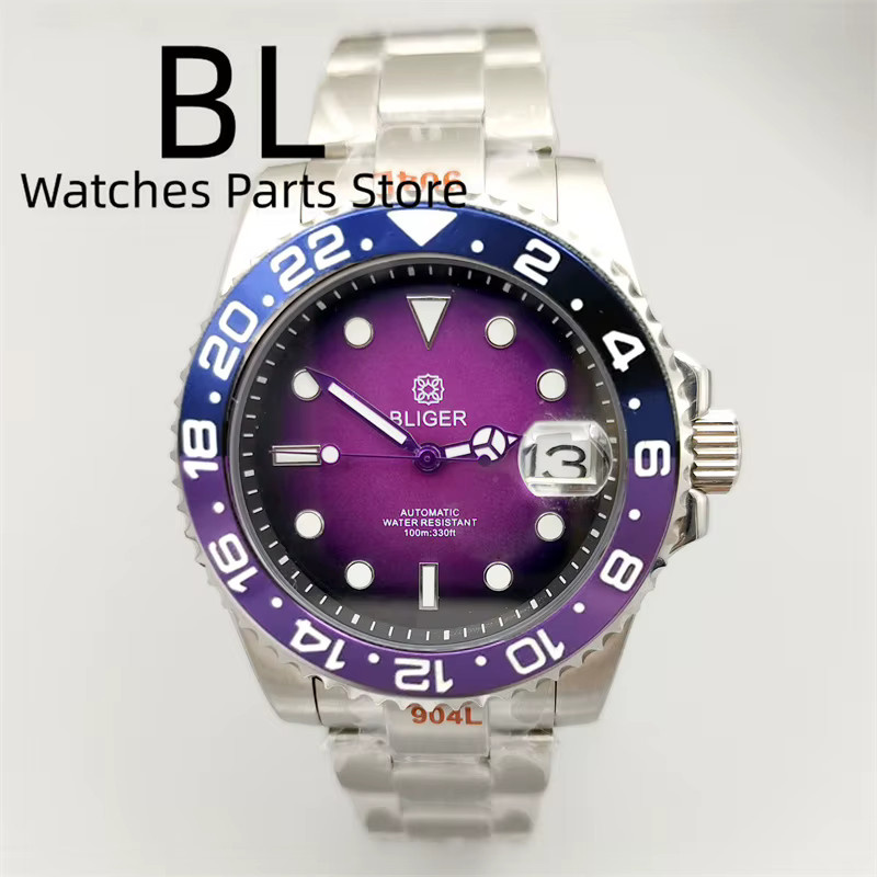 Bliger Armbanduhr, Edelstahl, Schwarz lila, Saphirglas, 40 mm, Herren - Bild 2