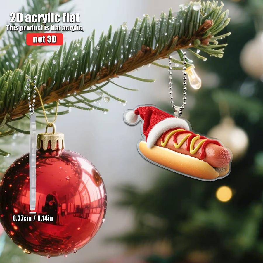 Weihnachtliche Hot Dog Hängedekoration mit Weihnachtsmütze aus Acryl als Weihnachtsbaumanhänger oder Autodekoration - Bild 3