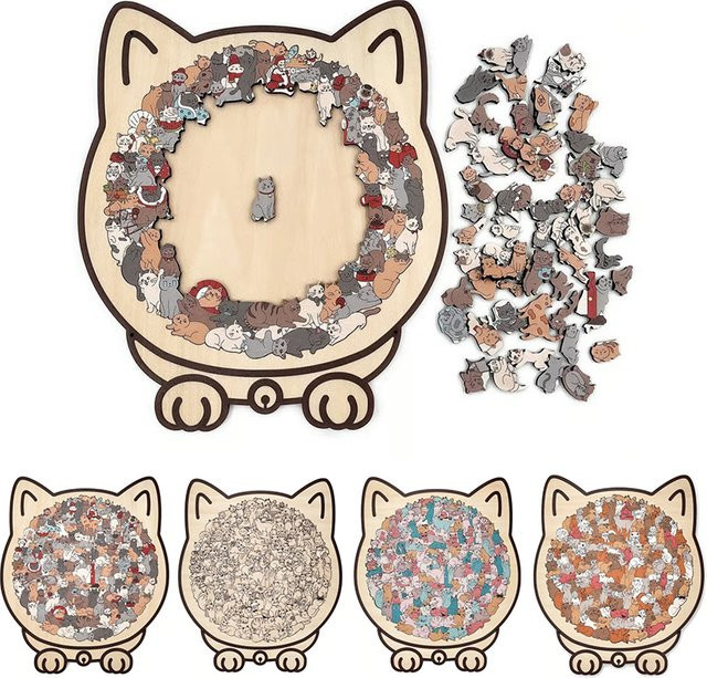 SHNGki Morandi Color Katzenförmiges Holzpuzzle, 135 Teile - Bild 1