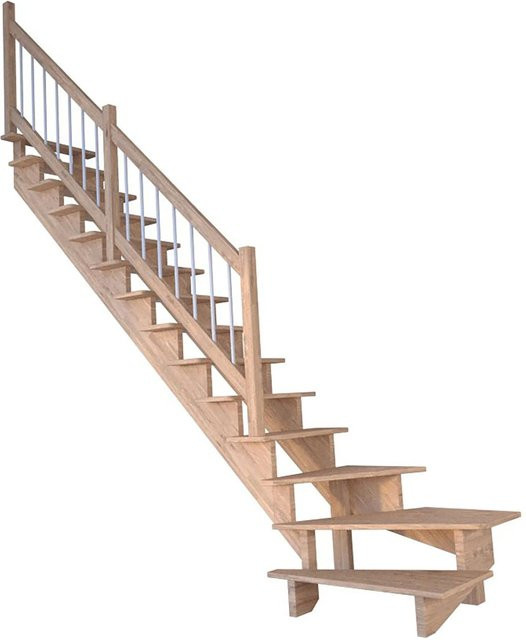 StarWood Treppe Lindos Pro Eiche in Weiß und Braun mit Holz-Edelstahl-Geländer, Länge: 80 cm - Bild 1