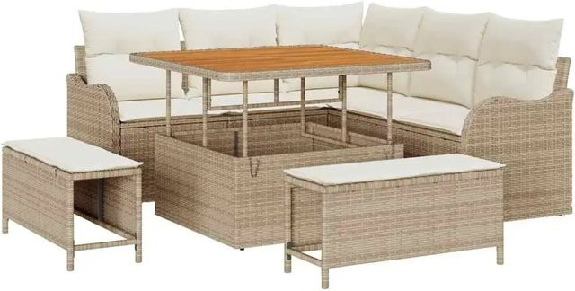 vidaXL Garten-Sofa-Set 8-teilig aus Poly-Rattan in Beige mit Metallgestell und Polstern - Bild 1
