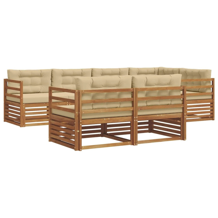 vidaXL Outdoor-Sofagarnitur aus Akazienholz in L-Form, 7-teiliges Set in Natur und Beige mit wetterfesten Kissen - Bild 2