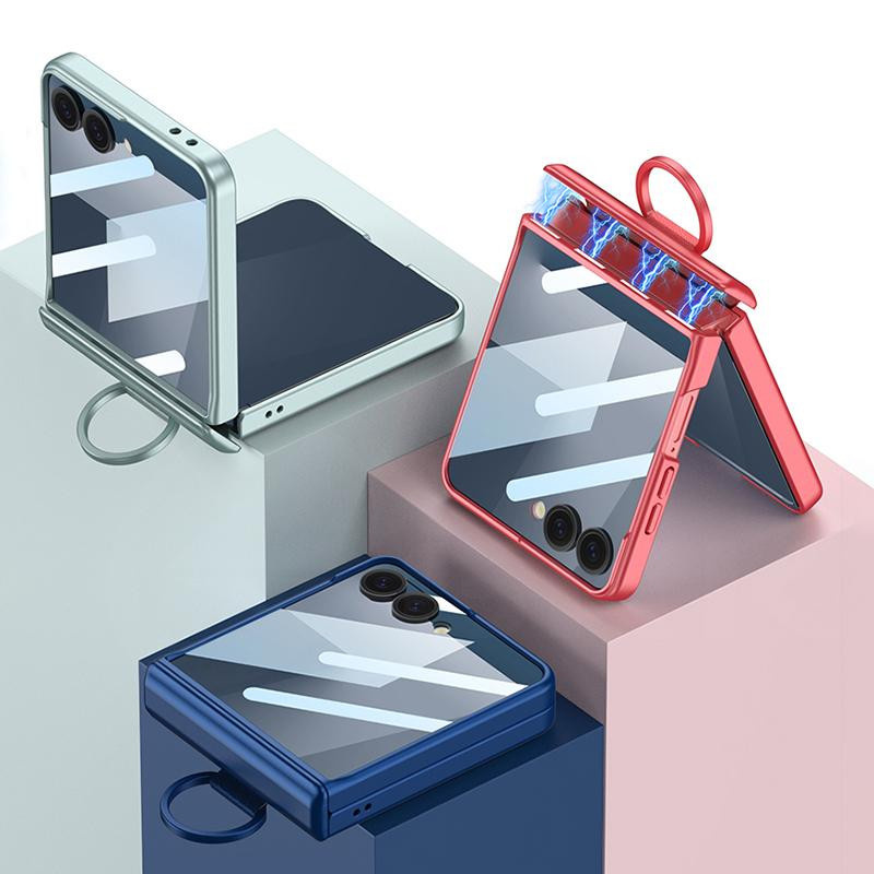 Samsung Galaxy Z Flip 7 Hülle mit magnetischem Scharnier-Ringhalter und Schutz für den äußeren Bildschirm in Hellgrün - Bild 2