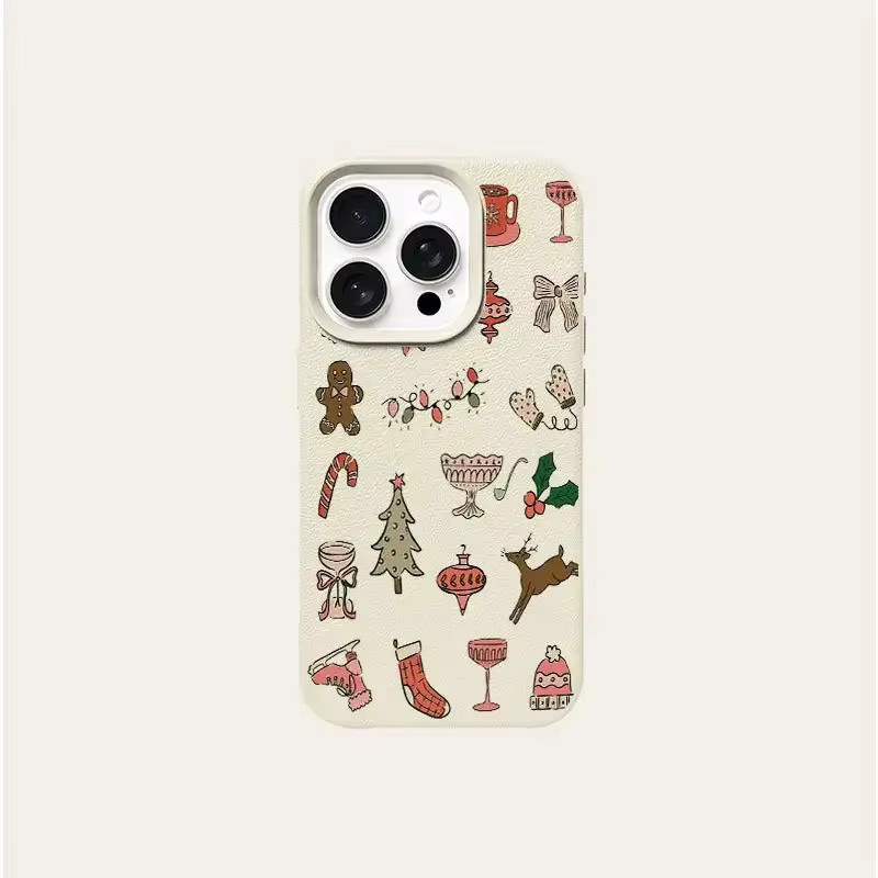 Anti-Drop Schutzhülle aus TPU mit Cartoon-Weihnachtsmuster für Apple iPhone 17, 16, 15, 14, 13, 12, 11 und Air Pro Max Serie in Beige und Multicolour - Bild 4