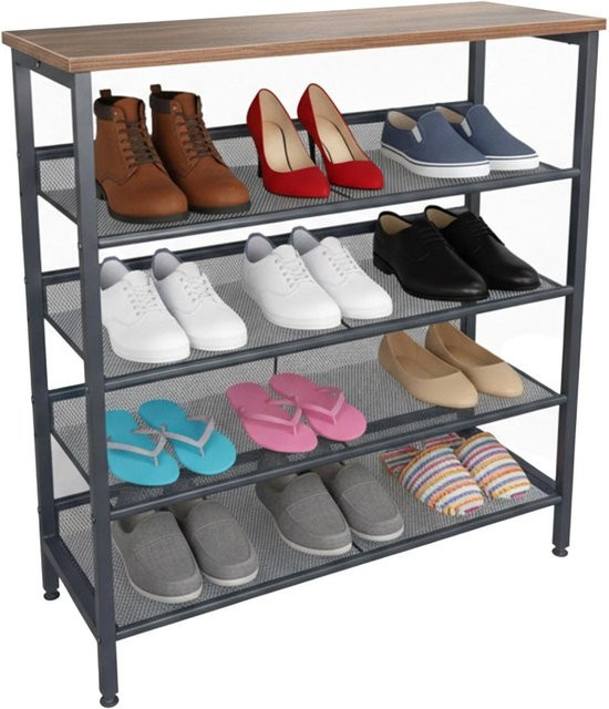 Relaxdays Schuhregal aus Eisen und MDF in Dunkelbraun mit 4 Ablagen, B/H/T: 80 x 85 x 30 cm - Bild 1
