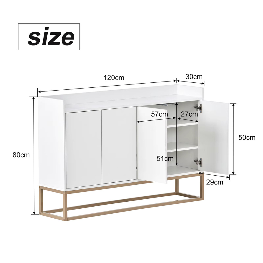 Modernes Sideboard MEXUS in Weiß mit goldenen Metallbeinen, B/T/H: 120 x 30 x 80 cm - Bild 2