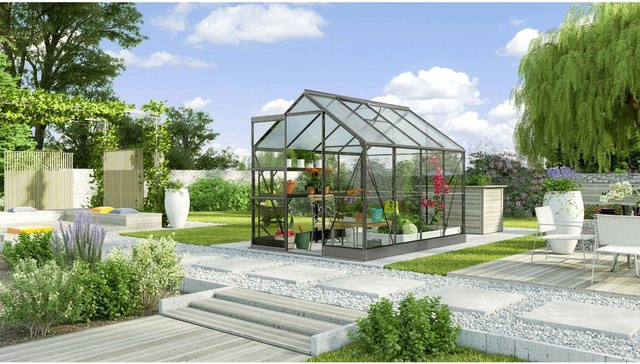 Vitavia Gewächshaus Kapitol 5000 Schwarz mit Kombiverglasung und Fundament für die Pflanzenzucht im Garten - Bild 3