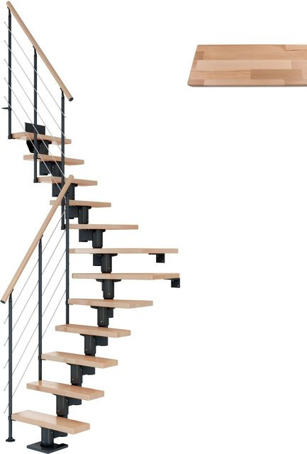 Dolle Mittelholmtreppe Dublin aus Buche in Anthrazit mit 12 Stufen für eine Raumhöhe bis 292 cm und 65 cm Breite - Bild 1