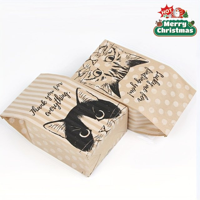 50 Stück Kraftpapiertüten mit Katzendesign in Braun und Weiß für besondere Anlässe - Bild 1