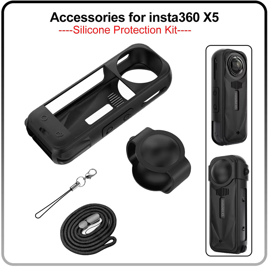 Insta360 X5 Zubehör Set in Schwarz: Silikon-Schutzhülle, Objektivschutz, Bildschirmschutz, Kappe und Aufbewahrungstasche für deine Action Camera - Bild 2