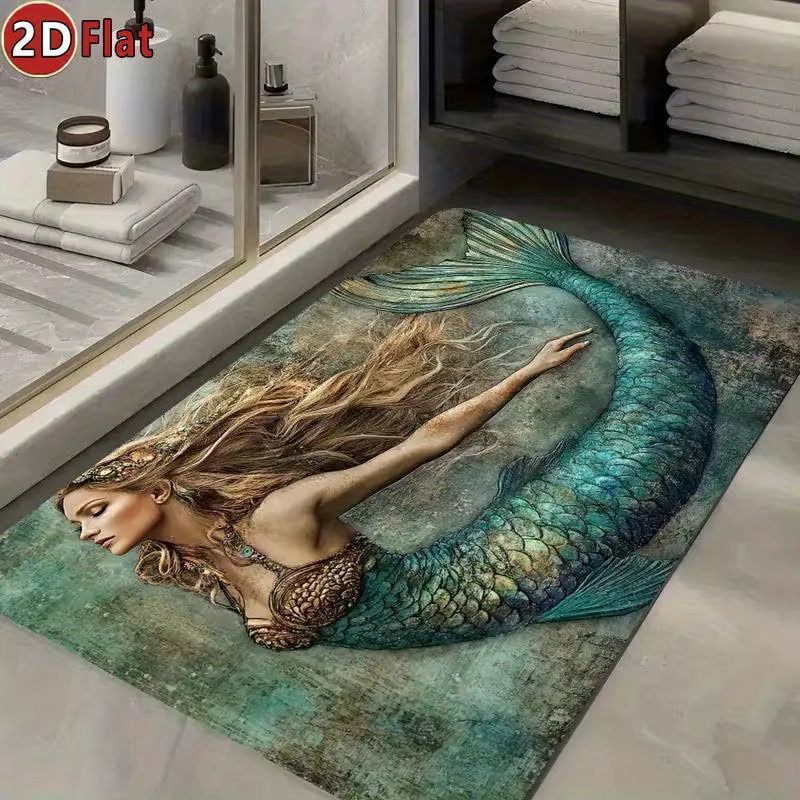 VIKAMA Mermaid 3D Fantasy Art Fußmatte, rutschfeste Dekomatte aus Polyester in Blau, B/T: 60 x 40 cm - Bild 2