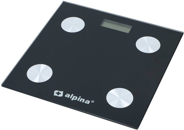 Alpina Personenwaage aus Edelstahl in Schwarz und Silber mit Bluetooth und App-Steuerung, B/T: 28 x 28 cm - Bild 1