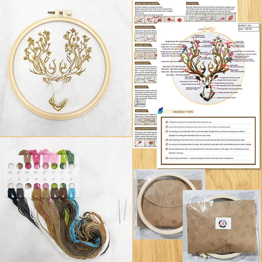 DIY Stickerei Starter Kit mit Stickstoff, bunten Fäden, Werkzeugen, Mustern und Anleitung für Kreuzstich in Mehrfarbig - Bild 1