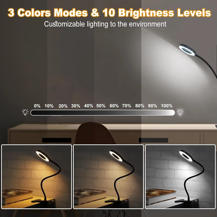 DUNDUN LED Vergrößerungsglas mit 3 Farbmodi und flexibler Schwanenhals-Lupe, Schwarz, Schreibtischlampe mit Metallklemme für Nagelkunst und zum Lesen - Bild 3