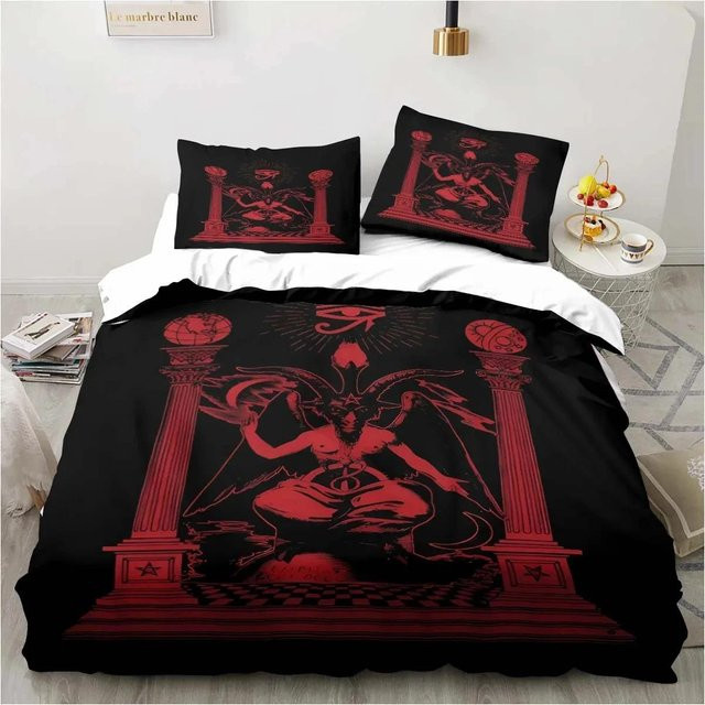Bettwäsche Set Satan Teufel Design von Binchi Outdoor Product in Schwarz, bestehend aus Bettbezug und Kissenbezug, Breite: 140 cm, Länge: 210 cm - Bild 1