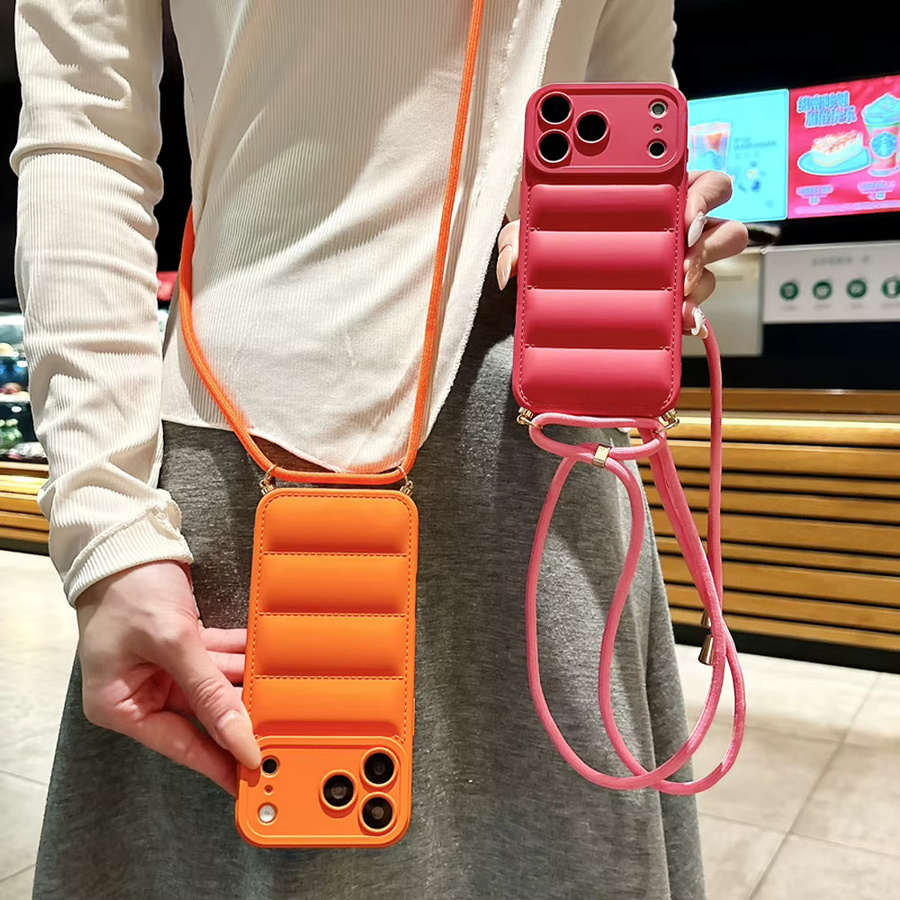 lolozzx Crossbody Schultergurt mit Daunenjacke-Design und Handyhülle für iPhone 17 Air 16 15 14 13 12 11 Pro Max Plus X XR XS in Orange - Bild 2