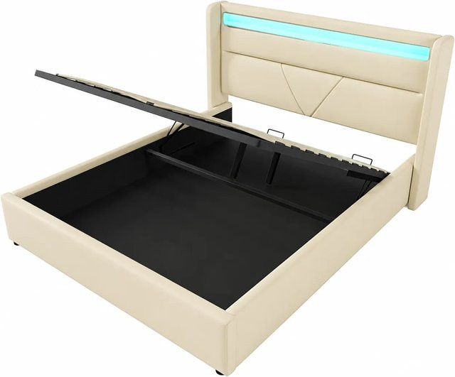 okwish Polsterbett mit LED-Beleuchtung und Lift-up-Funktion in Weiß, B/T/H: 140 x 200 x 146 cm - Bild 1