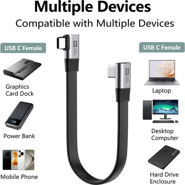 BSN USB-C-auf-USB-C-Kabel in Schwarz mit 90 Grad Winkel, PD 240W Schnellladekabel für iPhone 17 und externe SSD - Bild 1