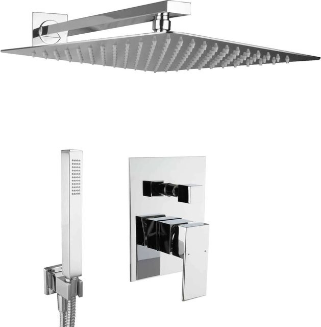 PaulGurkes Unterputz Duschsystem in Chrom mit Regendusche und Handbrause, Durchmesser: 40 cm - Bild 1