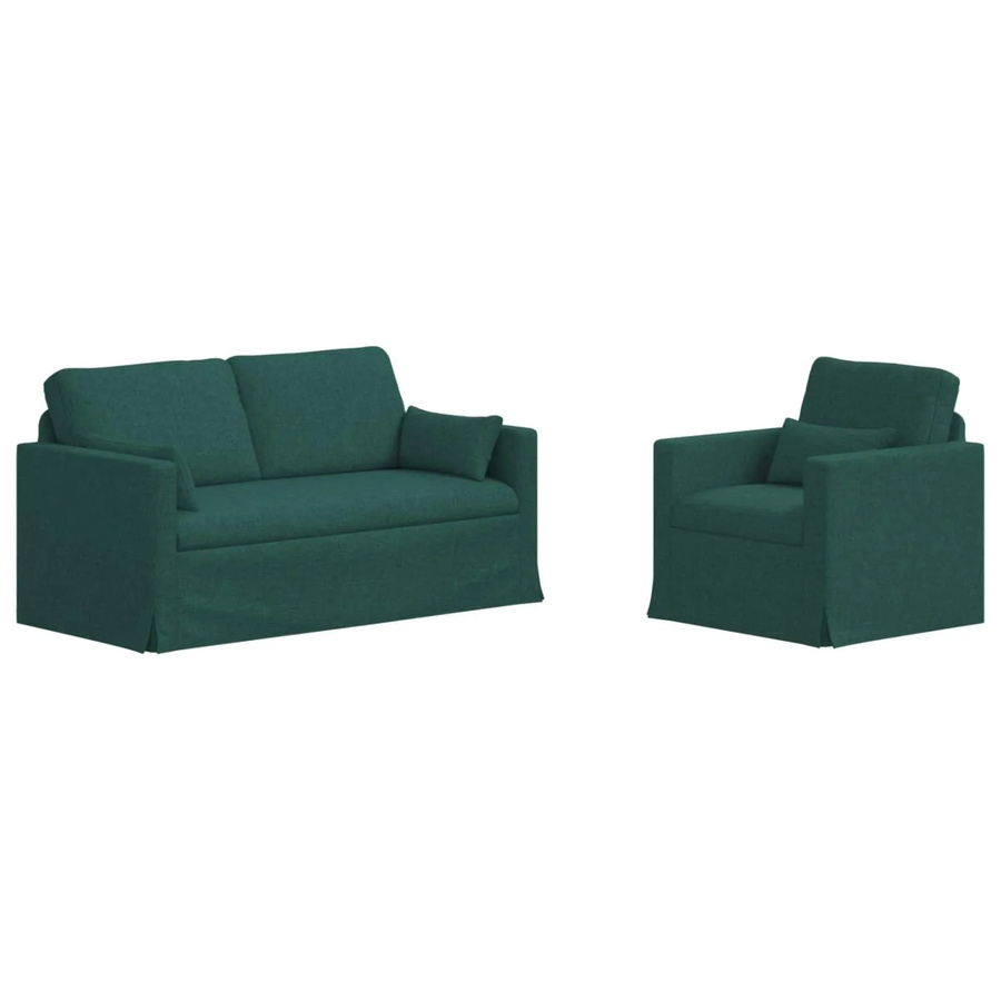vidaXL Sofa 2-teiliges Set Dunkelgrün mit Stoffbezug und Metallrahmen B/T/H: 158 x 78 x 80 cm und 78 x 78 x 80 cm - Bild 2