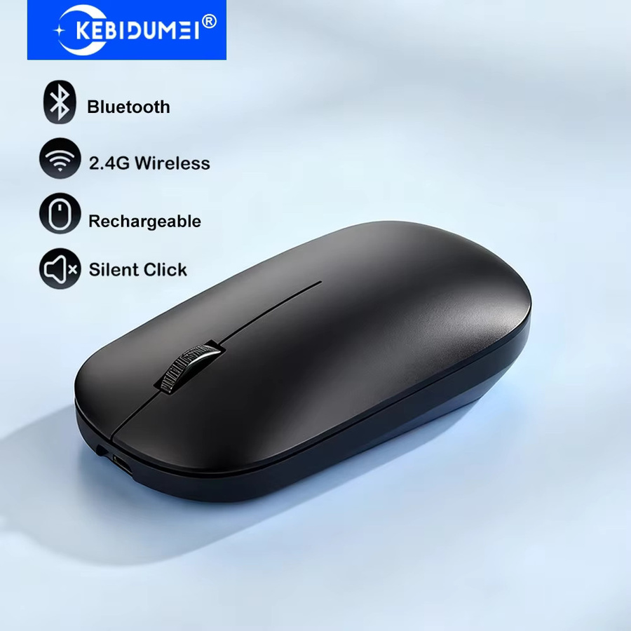 Kebidumei Dual-Modus Kabellose Maus mit Bluetooth und 2,4G, Wiederaufladbare Gaming- und Büromaus mit Silent-Tasten in Grau - Bild 5