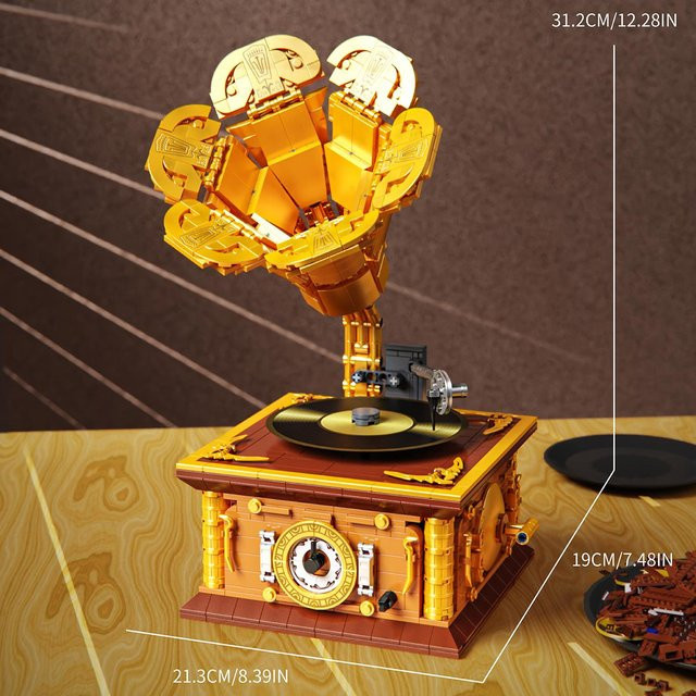 YCOLE Retro-Phonograph, Bausteine, 1.011 Teile, ab 3 Jahren, gelb - Bild 1