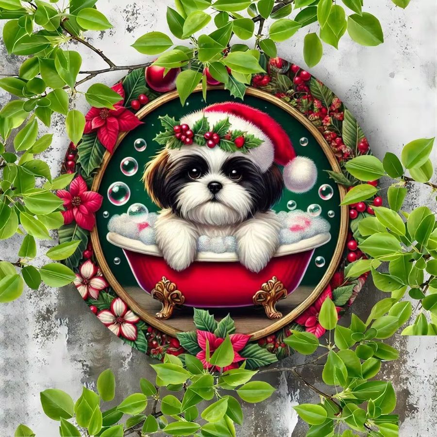 Personalisiertes Shih Tzu Weihnachtsschild von CIFBUY, rundes Blechschild in Multicolor, Durchmesser: 19,81 cm - Bild 4