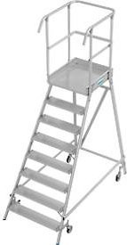 Fahrbare Podestleiter Krause Stabilo Professional aus Aluminium, 8 Stufen, Farbe Silber, Plattform B: 60 cm, T: 70 cm, Arbeitshöhe: 395 cm - Bild 1