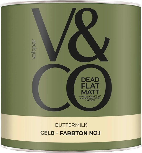 V&CO Premium-Innenfarbe Gelb Farbton 1 Buttermilk Dead Matt Wasserbasiert 2,5 l - Bild 1