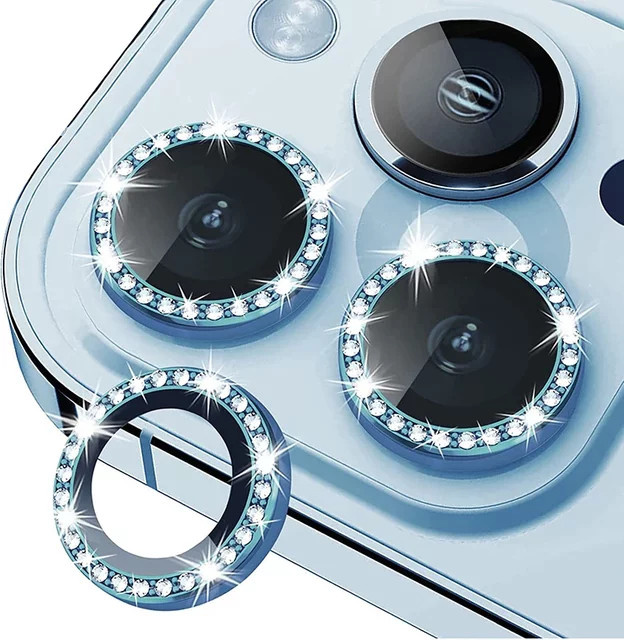 2-3 Stück Blaue Metall-Glitzer-Diamant-Kameraschutzfolie für iPhone 17 16 Pro Max Plus und iPhone 13 Mini Rücklinsen-Schutzglas - Bild 1