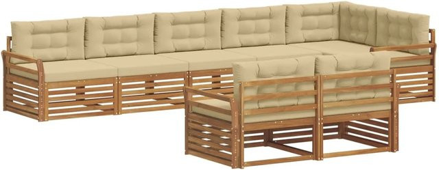 vidaXL Outdoor-Sofagarnitur L-Form aus Akazienholz in Natur und Beige mit 8-teiligem Set und Kissen - Bild 1