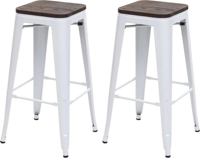 PROREGAL 2er-Set Barhocker im Industrial-Design mit Ulmenholz-Sitzfläche und Metallgestell, Weiß/Braun, Sitzhöhe: 76 cm, stapelbar - Bild 1