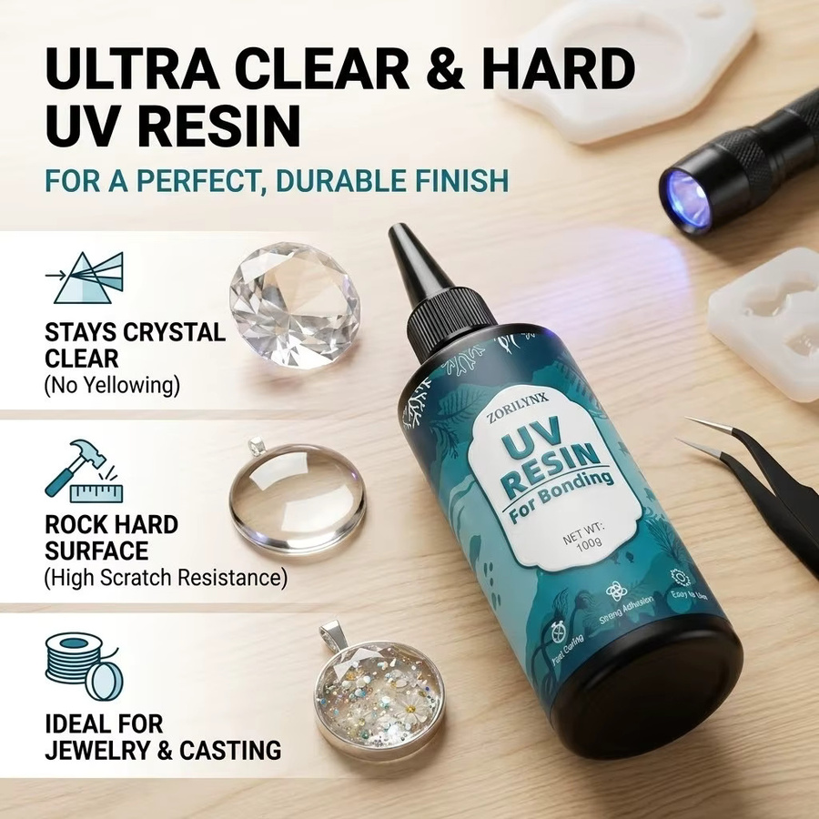 ZORILYNX UV-Harz-Set transparent, schnell härtender Ultraviolett-Kleber für DIY Schmuckherstellung und Kunsthandwerk, 100 g - Bild 4